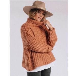 Free People Fluffy Fox Papaya Wool Alpaca Blend Oversized Turtleneck Sweater XS